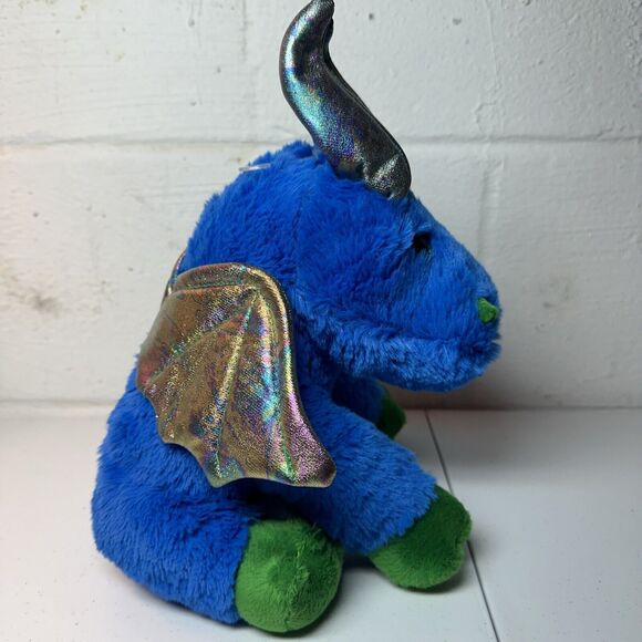 Dragon Plush Stuffed Animal Blue Green Iridescent Wings Horns Glitter Eyes P1 - Picture 5 of 9